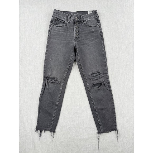 Free People Denim - We The Free Free People Washed Black Distressed Button Fly Straight Jeans 24